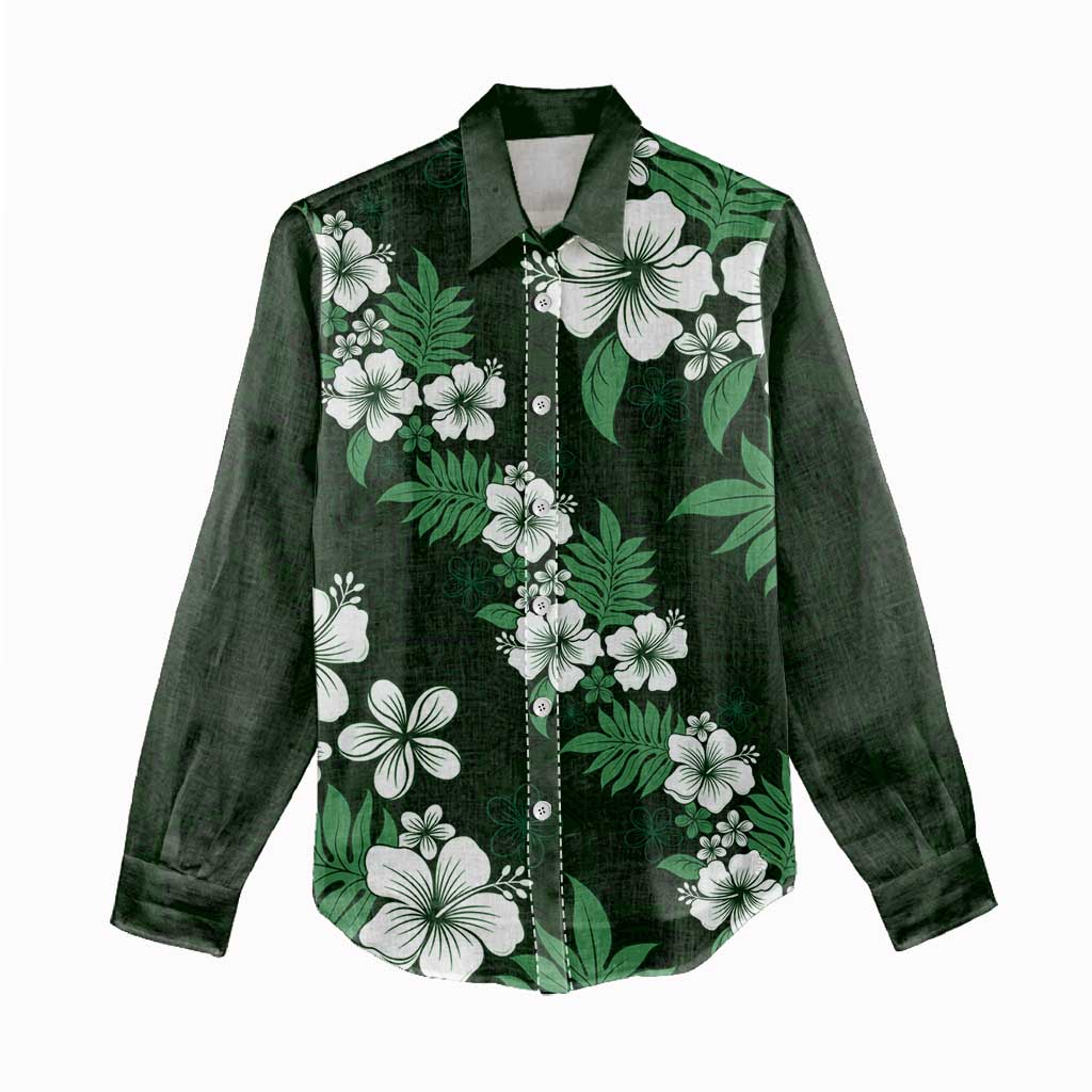 Hawaiian Hibiscus Tribal Floral Green Women Casual Shirt Polynesian Tapa Pattern - Polynesian Pride