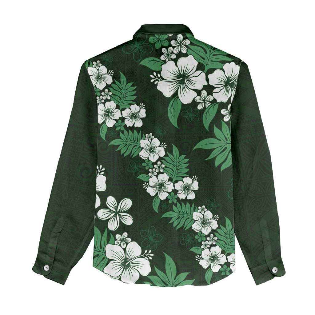 Hawaiian Hibiscus Tribal Floral Green Women Casual Shirt Polynesian Tapa Pattern - Polynesian Pride