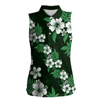 Hawaiian Hibiscus Tribal Floral Green Women Sleeveless Polo Shirt Polynesian Tapa Pattern LT01 Female Green - Polynesian Pride