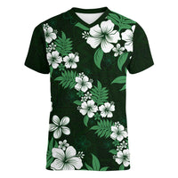Hawaiian Hibiscus Tribal Floral Green Women V-Neck T-Shirt Polynesian Tapa Pattern LT01 Female Green - Polynesian Pride
