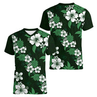 Hawaiian Hibiscus Tribal Floral Green Women V-Neck T-Shirt Polynesian Tapa Pattern LT01 - Polynesian Pride