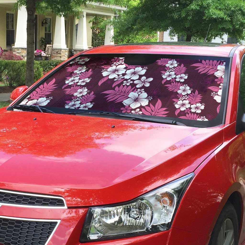 Hawaiian Hibiscus Tribal Floral Pink Auto Sun Shade Polynesian Tapa Pattern - Polynesian Pride