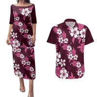 Hawaiian Hibiscus Tribal Floral Pink Couples Matching Puletasi and Hawaiian Shirt Polynesian Tapa Pattern LT01 Pink - Polynesian Pride