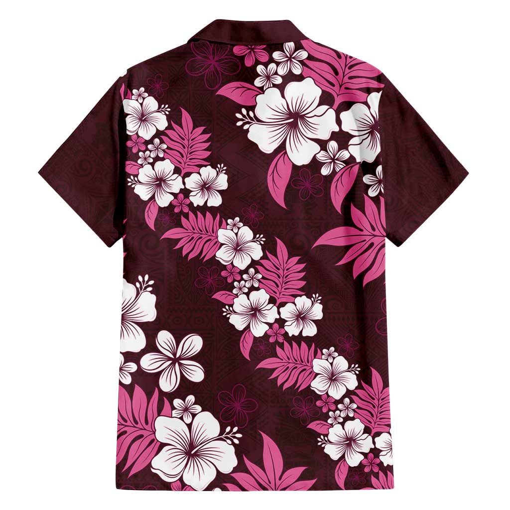 Hawaiian Hibiscus Tribal Floral Pink Family Matching Long Sleeve Bodycon Dress and Hawaiian Shirt Polynesian Tapa Pattern LT01 - Polynesian Pride
