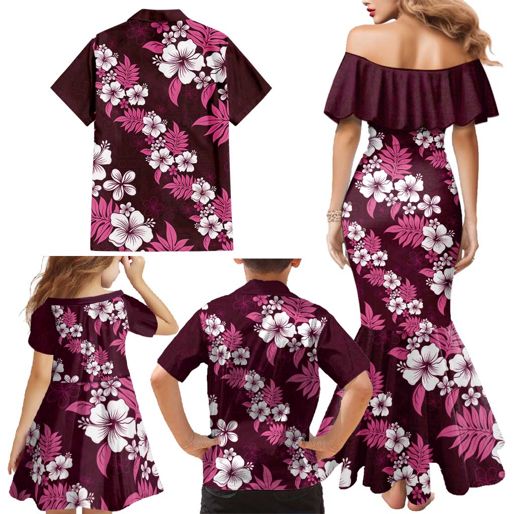 Hawaiian Hibiscus Tribal Floral Pink Family Matching Mermaid Dress and Hawaiian Shirt Polynesian Tapa Pattern LT01 - Polynesian Pride
