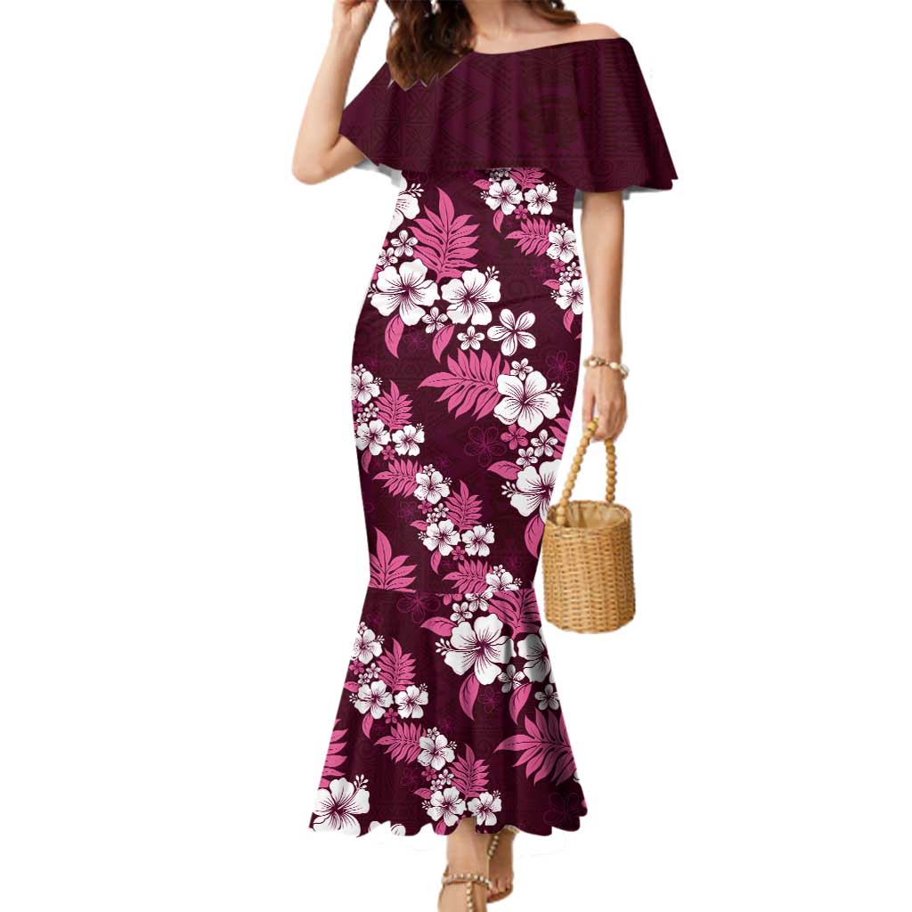 Hawaiian Hibiscus Tribal Floral Pink Family Matching Mermaid Dress and Hawaiian Shirt Polynesian Tapa Pattern LT01 Mom's Dress Pink - Polynesian Pride