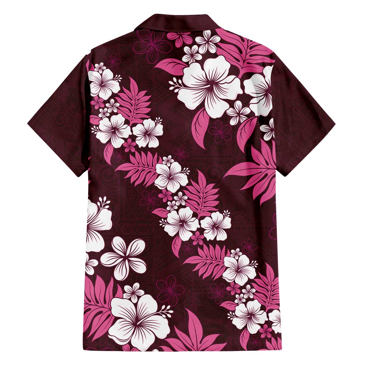 Hawaiian Hibiscus Tribal Floral Pink Family Matching Off The Shoulder Long Sleeve Dress and Hawaiian Shirt Polynesian Tapa Pattern LT01 - Polynesian Pride