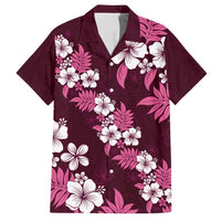 Hawaiian Hibiscus Tribal Floral Pink Family Matching Off Shoulder Maxi Dress and Hawaiian Shirt Polynesian Tapa Pattern LT01 Dad's Shirt - Short Sleeve Pink - Polynesian Pride