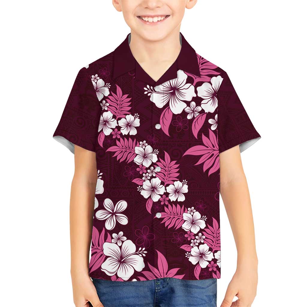 Hawaiian Hibiscus Tribal Floral Pink Family Matching Off Shoulder Short Dress and Hawaiian Shirt Polynesian Tapa Pattern LT01 Son's Shirt Pink - Polynesian Pride