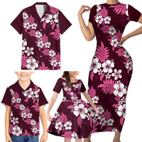 Hawaiian Hibiscus Tribal Floral Pink Family Matching Short Sleeve Bodycon Dress and Hawaiian Shirt Polynesian Tapa Pattern LT01 - Polynesian Pride