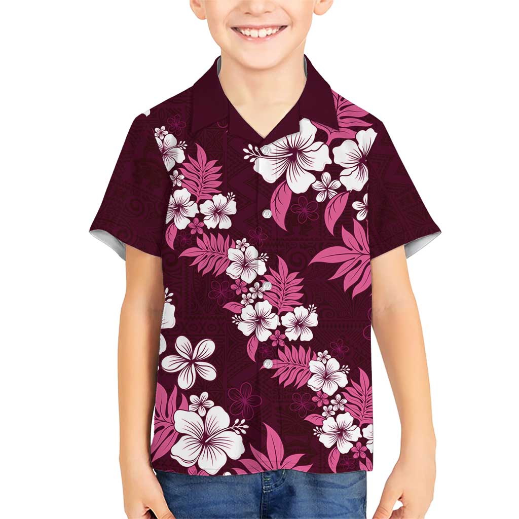 Hawaiian Hibiscus Tribal Floral Pink Family Matching Short Sleeve Bodycon Dress and Hawaiian Shirt Polynesian Tapa Pattern LT01 Son's Shirt Pink - Polynesian Pride