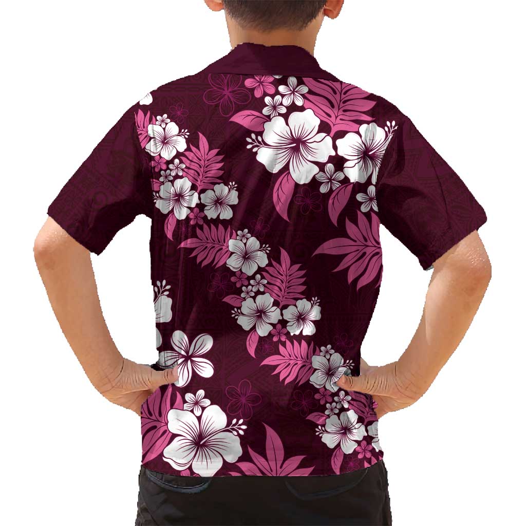 Hawaiian Hibiscus Tribal Floral Pink Family Matching Summer Maxi Dress and Hawaiian Shirt Polynesian Tapa Pattern LT01 - Polynesian Pride