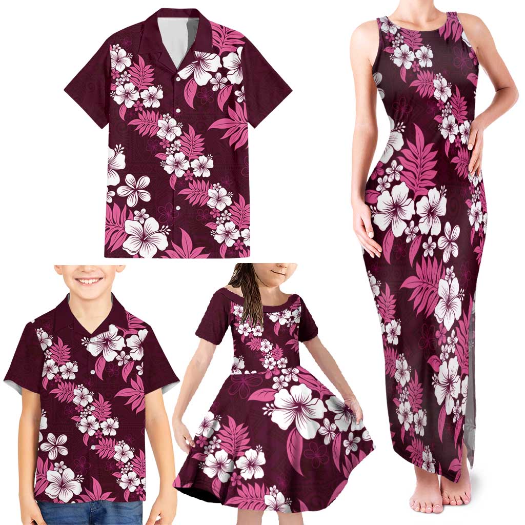 Hawaiian Hibiscus Tribal Floral Pink Family Matching Tank Maxi Dress and Hawaiian Shirt Polynesian Tapa Pattern LT01 - Polynesian Pride