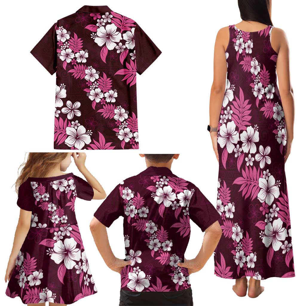 Hawaiian Hibiscus Tribal Floral Pink Family Matching Tank Maxi Dress and Hawaiian Shirt Polynesian Tapa Pattern LT01 - Polynesian Pride