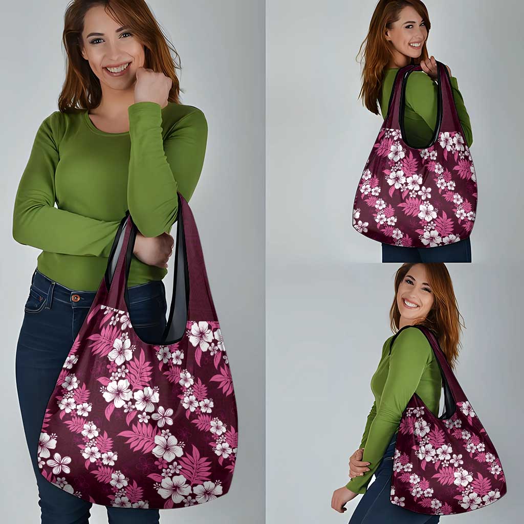 Hawaiian Hibiscus Tribal Floral Pink Grocery Bag Polynesian Tapa Pattern - Polynesian Pride