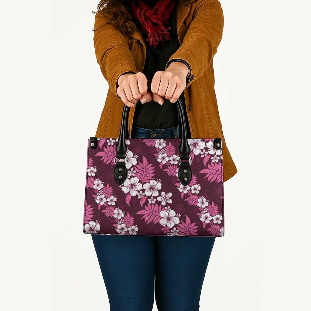 Hawaiian Hibiscus Tribal Floral Pink Leather Bag Polynesian Tapa Pattern - Polynesian Pride