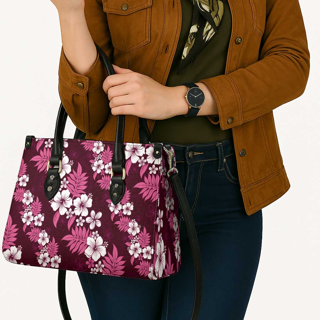 Hawaiian Hibiscus Tribal Floral Pink Leather Bag Polynesian Tapa Pattern - Polynesian Pride
