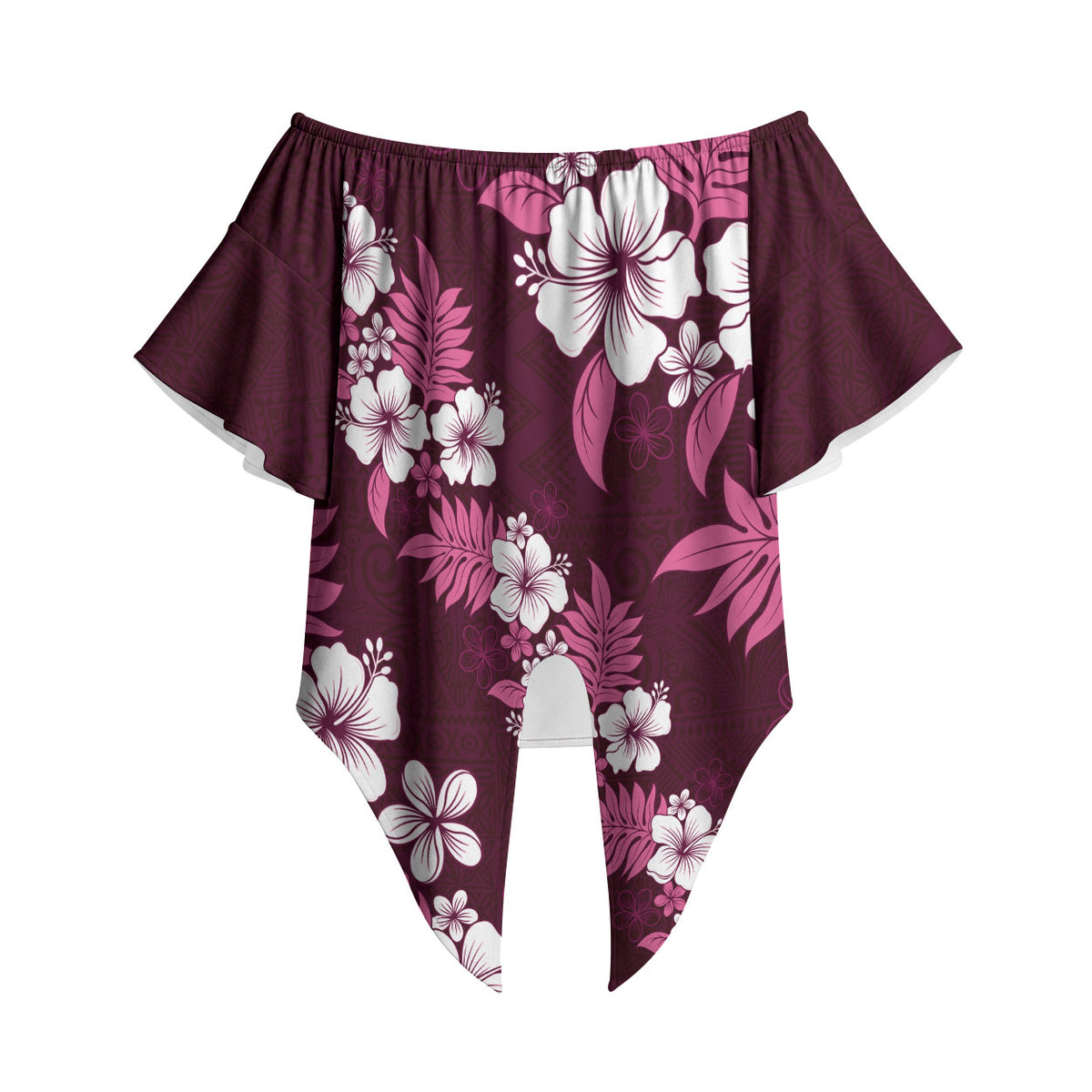 Hawaiian Hibiscus Tribal Floral Pink Off Shoulder Wrap Waist Top Polynesian Tapa Pattern LT01 Pink - Polynesian Pride