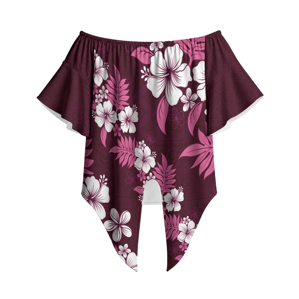 Hawaiian Hibiscus Tribal Floral Pink Off Shoulder Wrap Waist Top Polynesian Tapa Pattern LT01 Pink - Polynesian Pride
