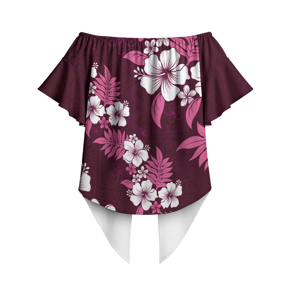 Hawaiian Hibiscus Tribal Floral Pink Off Shoulder Wrap Waist Top Polynesian Tapa Pattern LT01 - Polynesian Pride