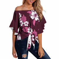 Hawaiian Hibiscus Tribal Floral Pink Off Shoulder Wrap Waist Top Polynesian Tapa Pattern LT01 - Polynesian Pride
