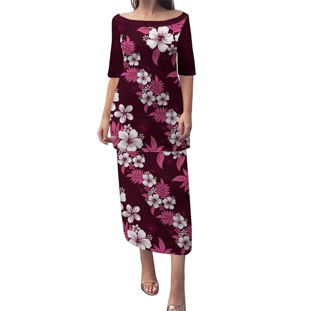 Hawaiian Hibiscus Tribal Floral Pink Puletasi Polynesian Tapa Pattern - Polynesian Pride