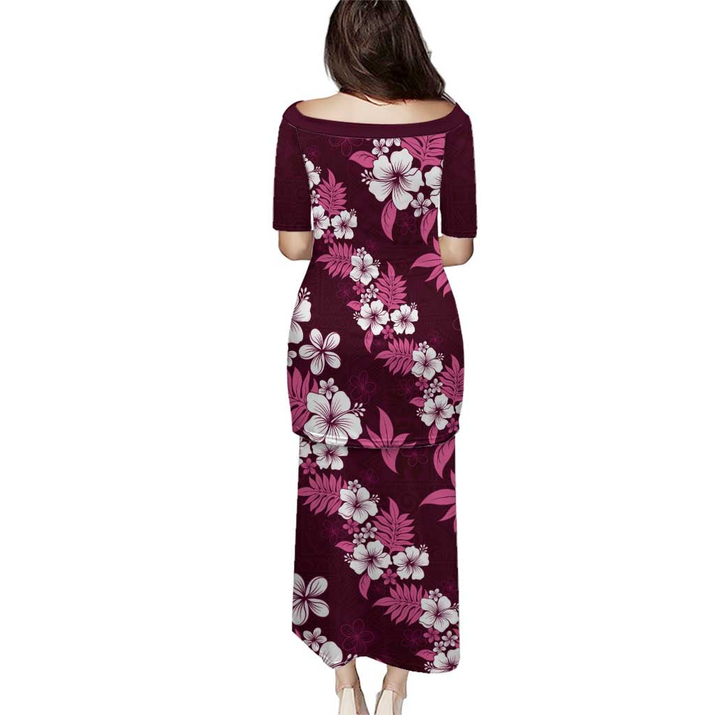 Hawaiian Hibiscus Tribal Floral Pink Puletasi Polynesian Tapa Pattern - Polynesian Pride