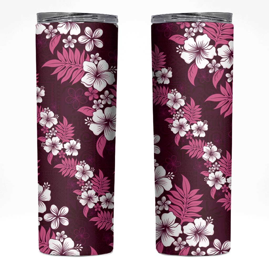 Hawaiian Hibiscus Tribal Floral Pink Skinny Tumbler Polynesian Tapa Pattern LT01 Pink - Polynesian Pride