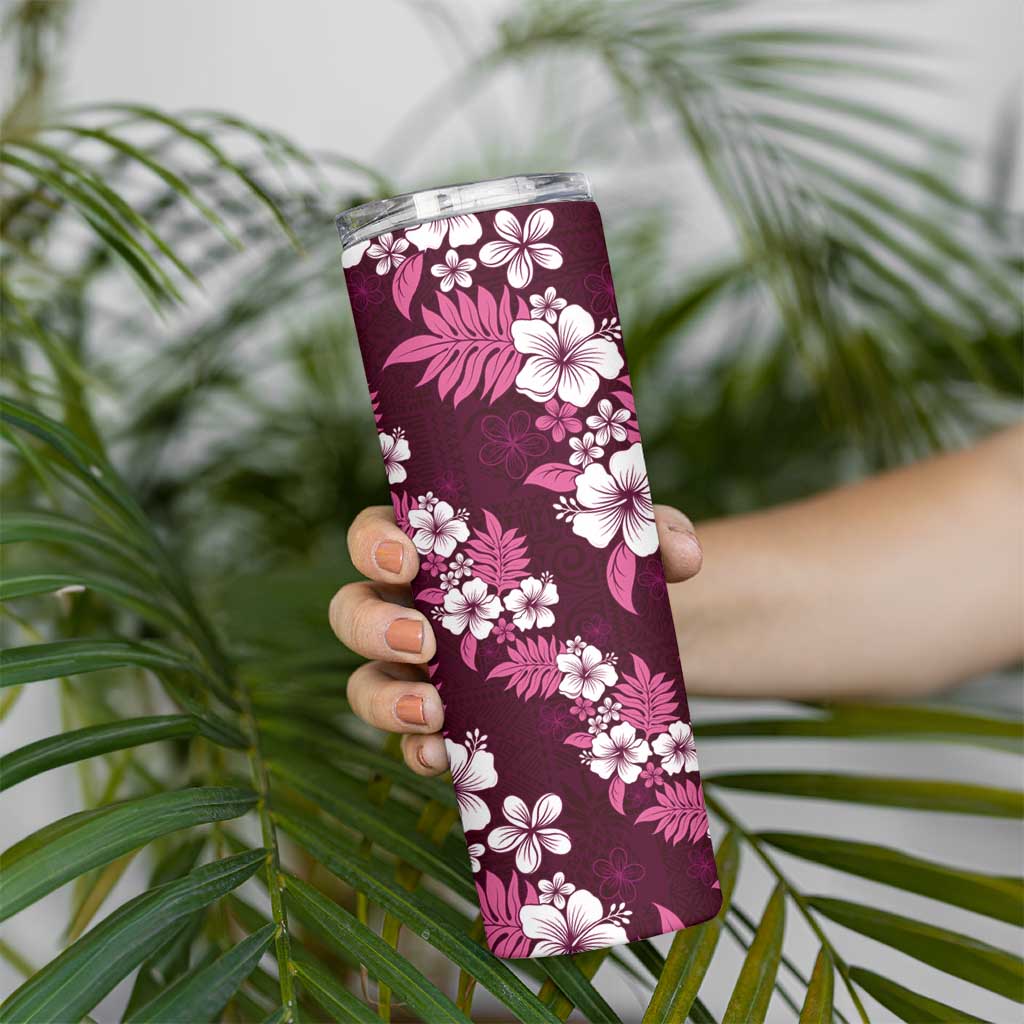 Hawaiian Hibiscus Tribal Floral Pink Skinny Tumbler Polynesian Tapa Pattern LT01 - Polynesian Pride