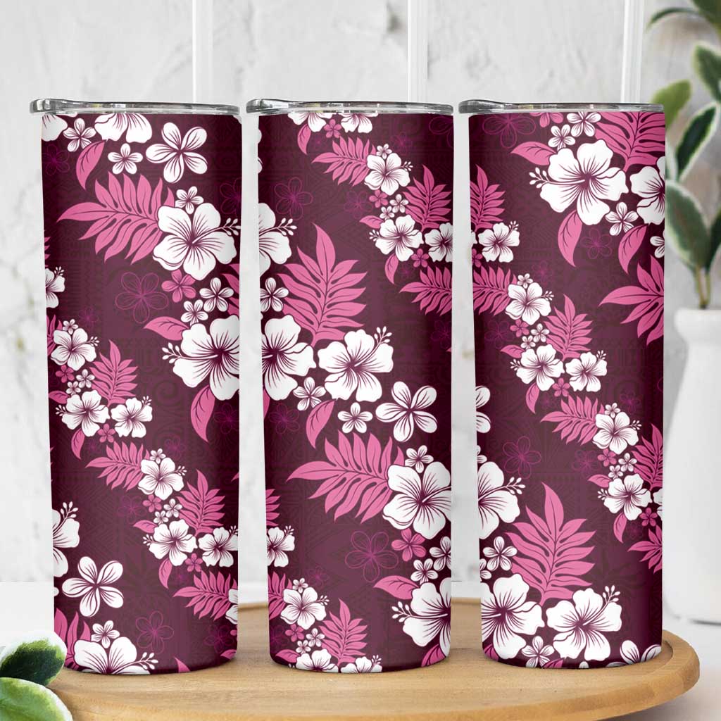 Hawaiian Hibiscus Tribal Floral Pink Skinny Tumbler Polynesian Tapa Pattern LT01 - Polynesian Pride