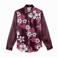 Hawaiian Hibiscus Tribal Floral Pink Women Casual Shirt Polynesian Tapa Pattern - Polynesian Pride