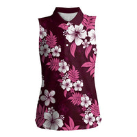 Hawaiian Hibiscus Tribal Floral Pink Women Sleeveless Polo Shirt Polynesian Tapa Pattern LT01 Female Pink - Polynesian Pride