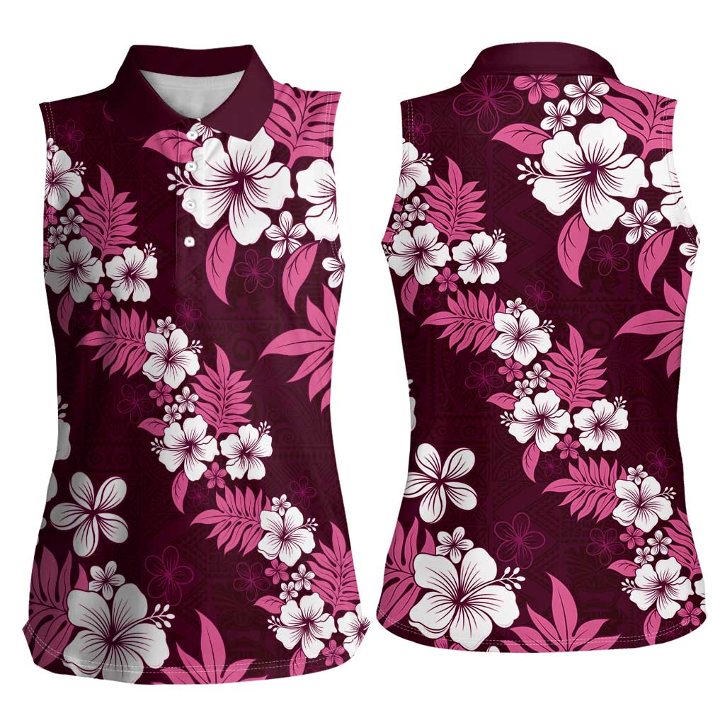 Hawaiian Hibiscus Tribal Floral Pink Women Sleeveless Polo Shirt Polynesian Tapa Pattern LT01 - Polynesian Pride
