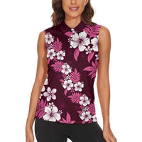 Hawaiian Hibiscus Tribal Floral Pink Women Sleeveless Polo Shirt Polynesian Tapa Pattern LT01 - Polynesian Pride
