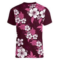 Hawaiian Hibiscus Tribal Floral Pink Women V-Neck T-Shirt Polynesian Tapa Pattern LT01 - Polynesian Pride
