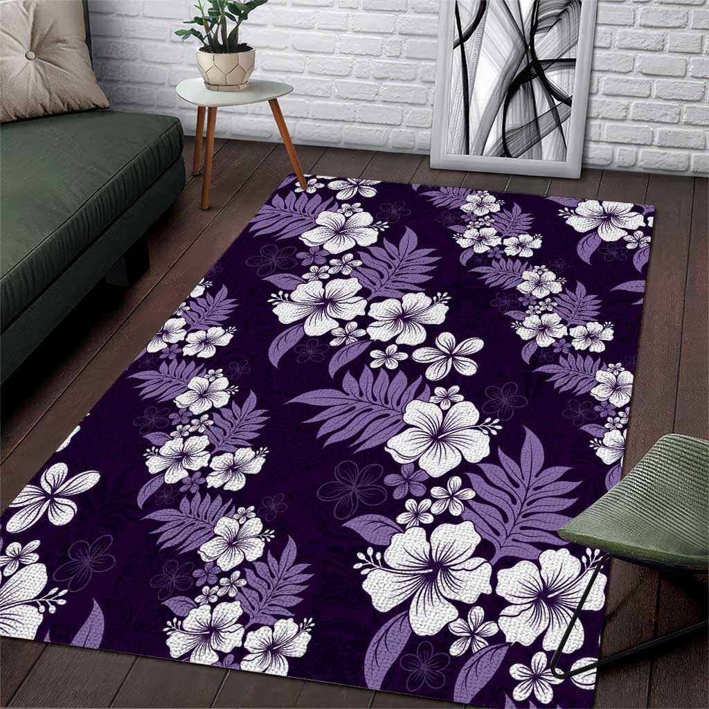 Hawaiian Hibiscus Tribal Floral Purple Area Rug Polynesian Tapa Pattern LT01 Purple - Polynesian Pride