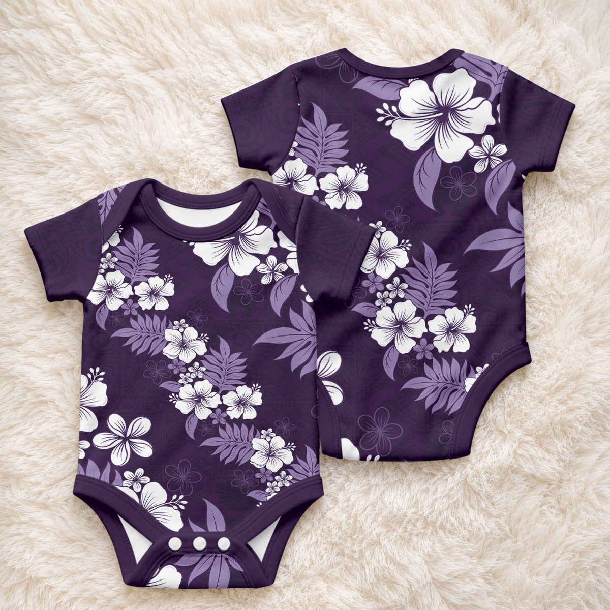 Hawaiian Hibiscus Tribal Floral Purple Baby Onesie Polynesian Tapa Pattern