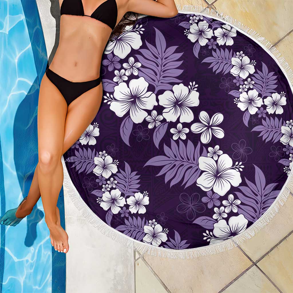 Hawaiian Hibiscus Tribal Floral Purple Beach Blanket Polynesian Tapa Pattern - Polynesian Pride