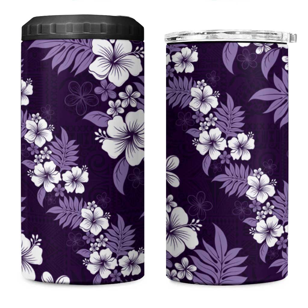 Hawaiian Hibiscus Tribal Floral Purple 4 in 1 Can Cooler Tumbler Polynesian Tapa Pattern LT01 One Size: 16 oz Purple - Polynesian Pride