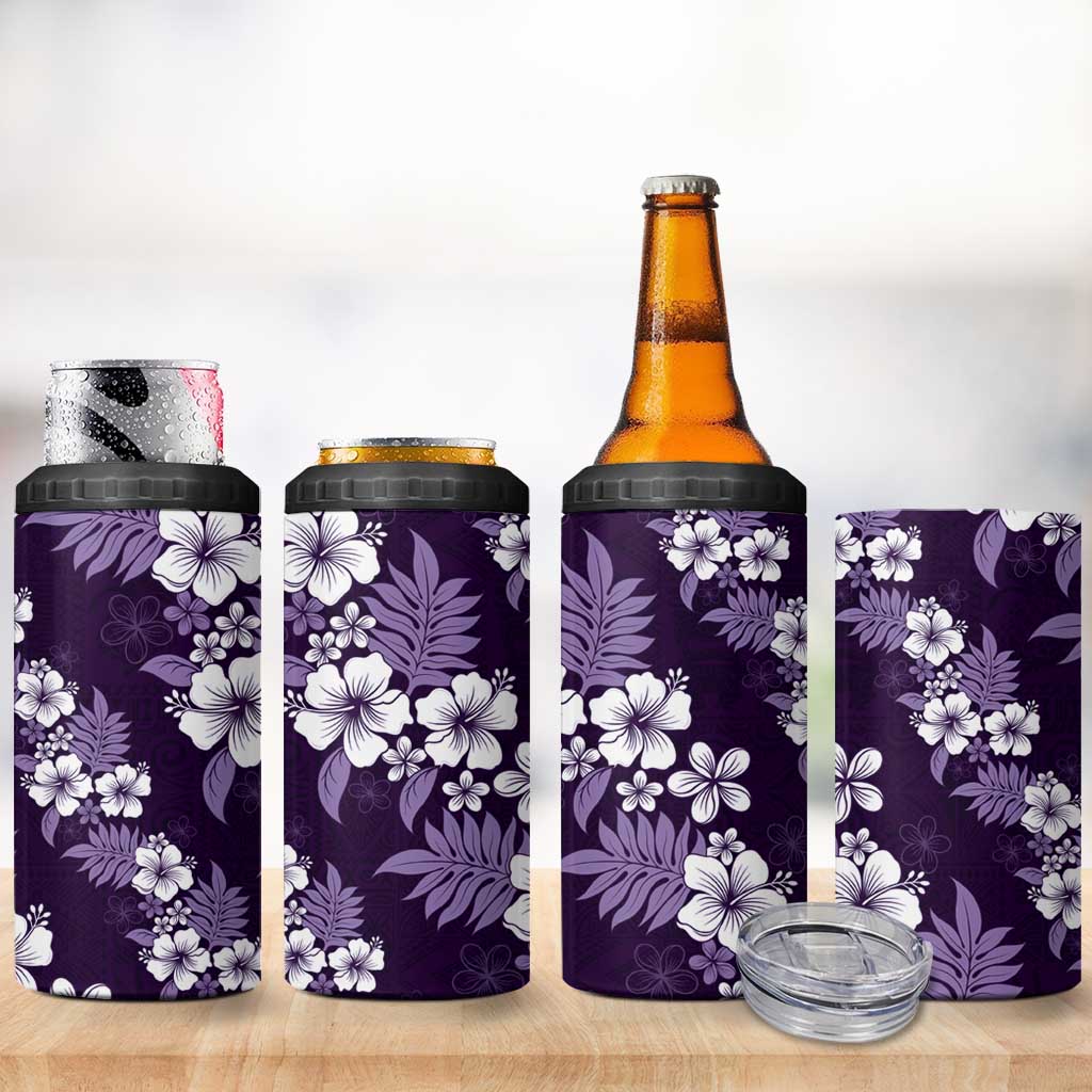 Hawaiian Hibiscus Tribal Floral Purple 4 in 1 Can Cooler Tumbler Polynesian Tapa Pattern LT01 - Polynesian Pride