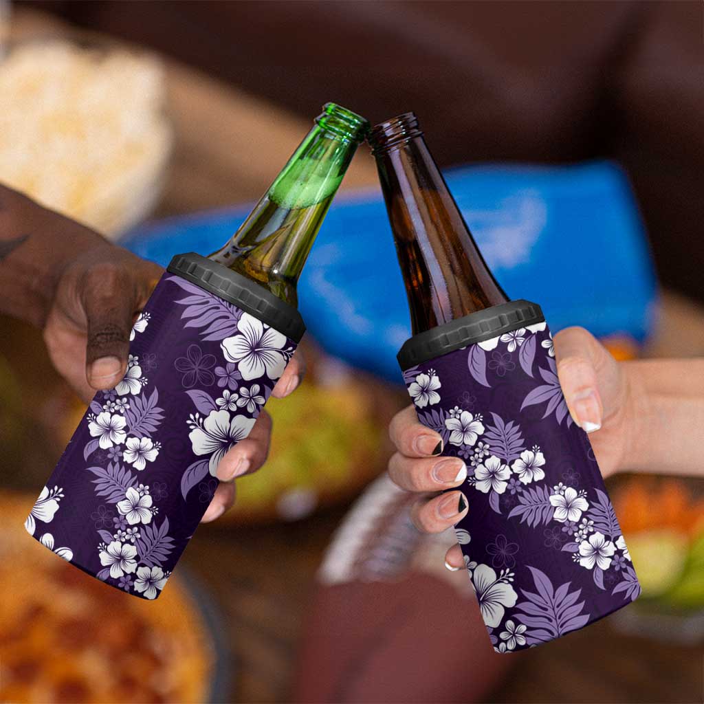 Hawaiian Hibiscus Tribal Floral Purple 4 in 1 Can Cooler Tumbler Polynesian Tapa Pattern LT01 - Polynesian Pride