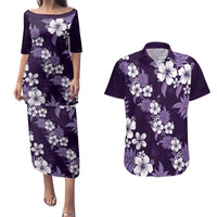 Hawaiian Hibiscus Tribal Floral Purple Couples Matching Puletasi and Hawaiian Shirt Polynesian Tapa Pattern LT01 Purple - Polynesian Pride