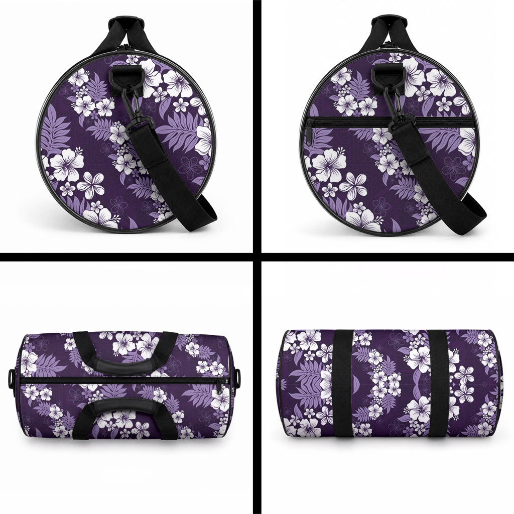 Hawaiian Hibiscus Tribal Floral Purple Duffle Bag Polynesian Tapa Pattern