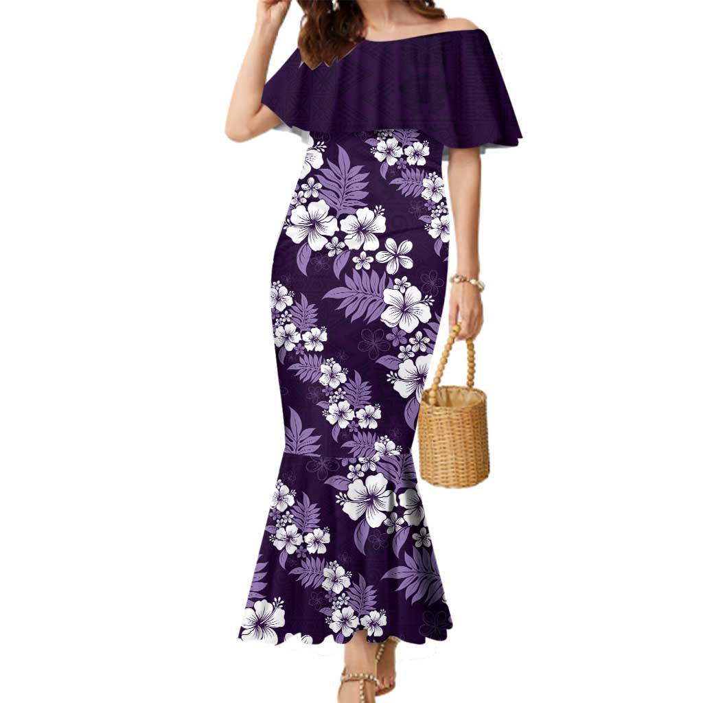 Hawaiian Hibiscus Tribal Floral Purple Family Matching Mermaid Dress and Hawaiian Shirt Polynesian Tapa Pattern LT01 Mom's Dress Purple - Polynesian Pride