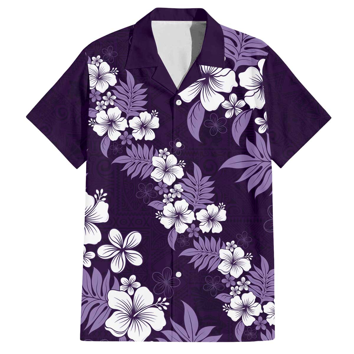 Hawaiian Hibiscus Tribal Floral Purple Family Matching Off The Shoulder Long Sleeve Dress and Hawaiian Shirt Polynesian Tapa Pattern LT01 Dad's Shirt - Short Sleeve Purple - Polynesian Pride