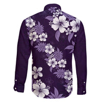 Hawaiian Hibiscus Tribal Floral Purple Family Matching Off The Shoulder Long Sleeve Dress and Hawaiian Shirt Polynesian Tapa Pattern LT01 - Polynesian Pride