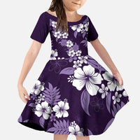 Hawaiian Hibiscus Tribal Floral Purple Family Matching Off Shoulder Maxi Dress and Hawaiian Shirt Polynesian Tapa Pattern LT01 Daughter's Dress Purple - Polynesian Pride