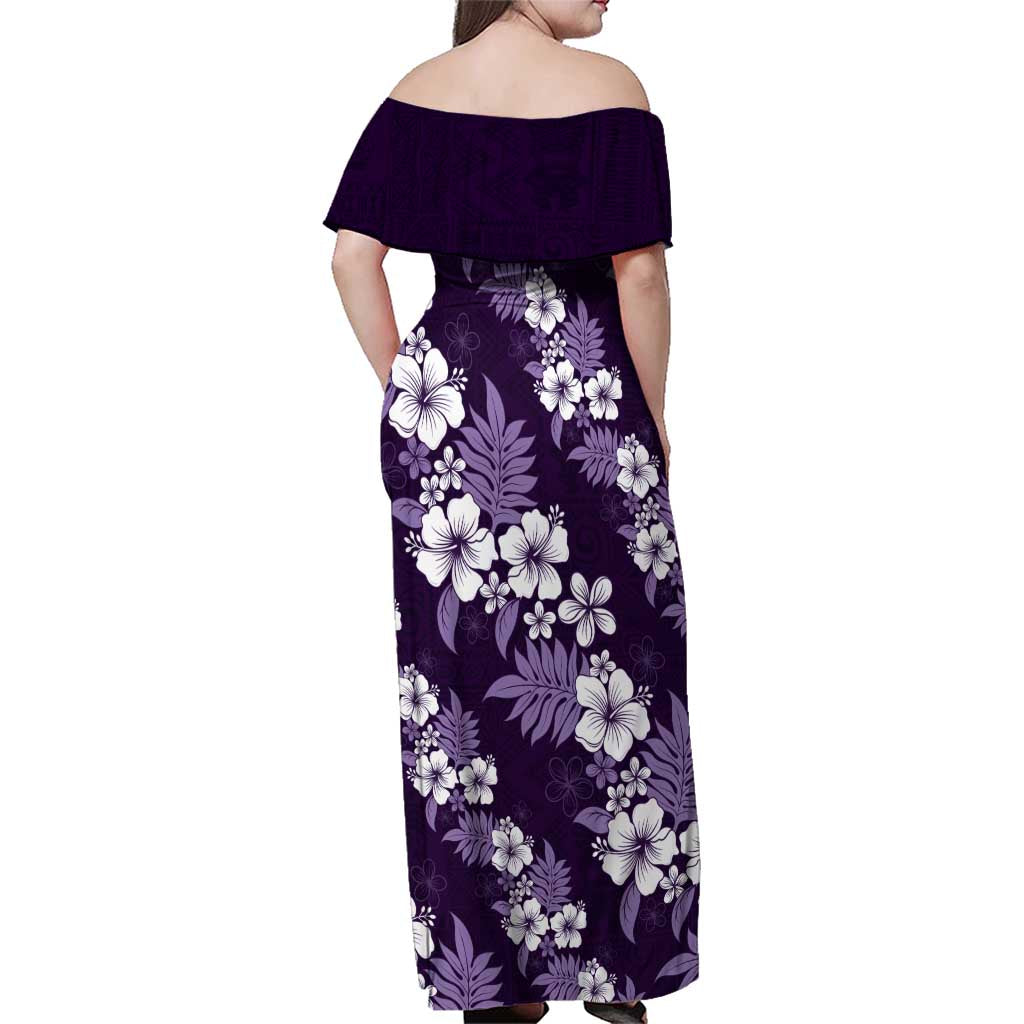 Hawaiian Hibiscus Tribal Floral Purple Family Matching Off Shoulder Maxi Dress and Hawaiian Shirt Polynesian Tapa Pattern LT01 - Polynesian Pride