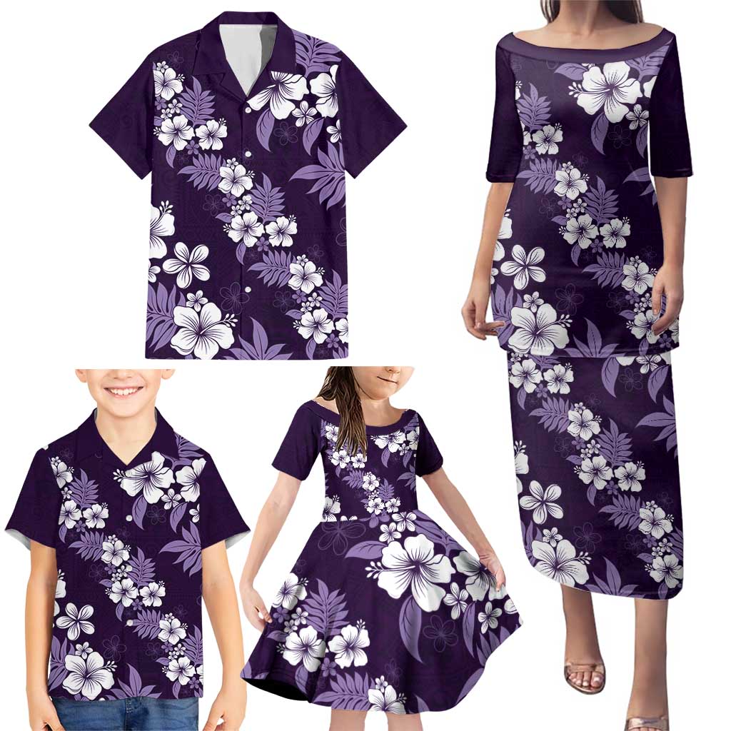 Hawaiian Hibiscus Tribal Floral Purple Family Matching Puletasi and Hawaiian Shirt Polynesian Tapa Pattern LT01 - Polynesian Pride