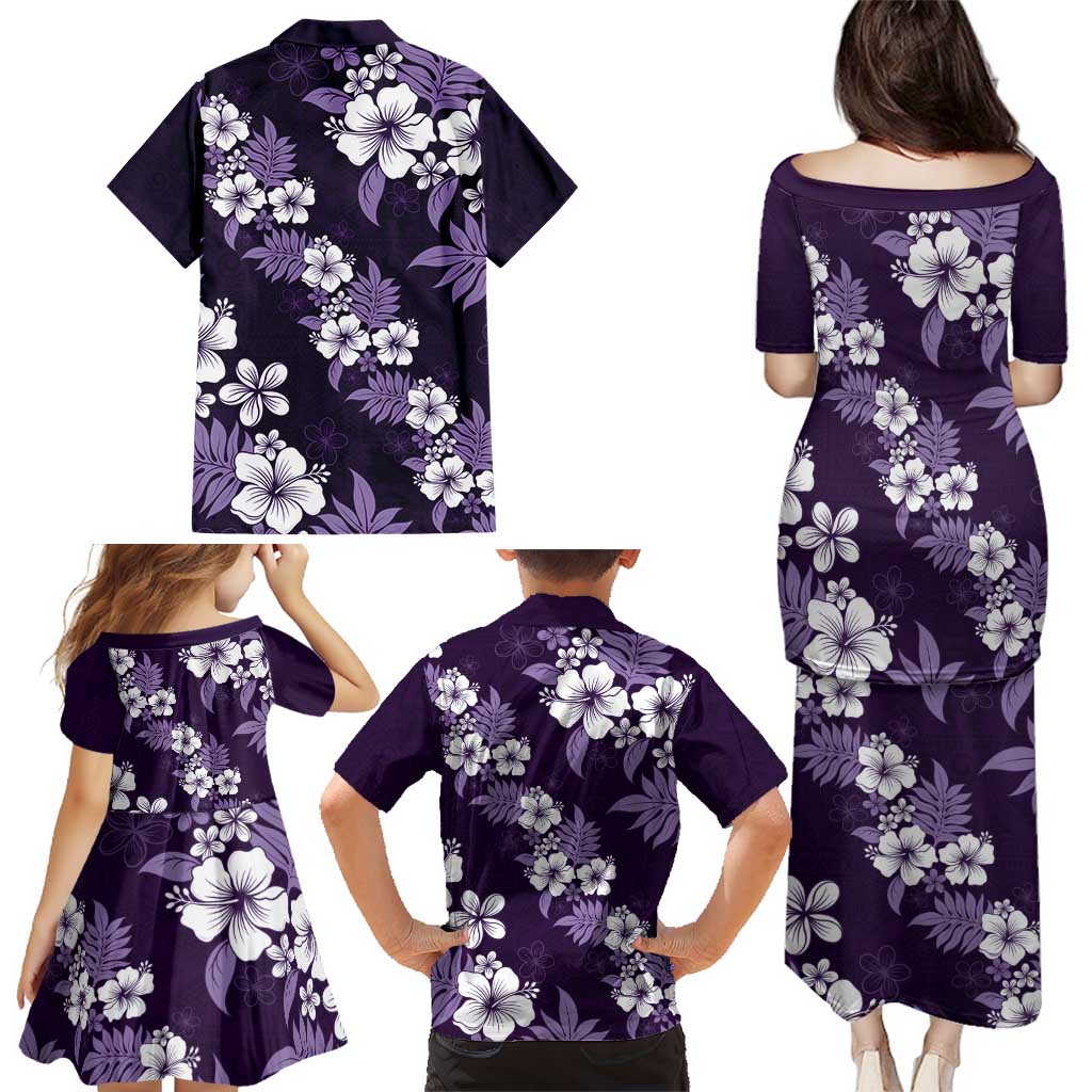 Hawaiian Hibiscus Tribal Floral Purple Family Matching Puletasi and Hawaiian Shirt Polynesian Tapa Pattern LT01 - Polynesian Pride
